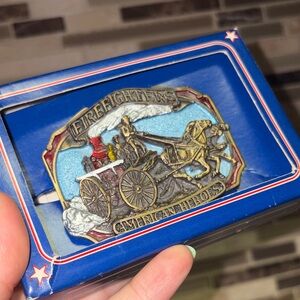 Vintage Firefighters Belt Buckle with Horse and Carriage Design